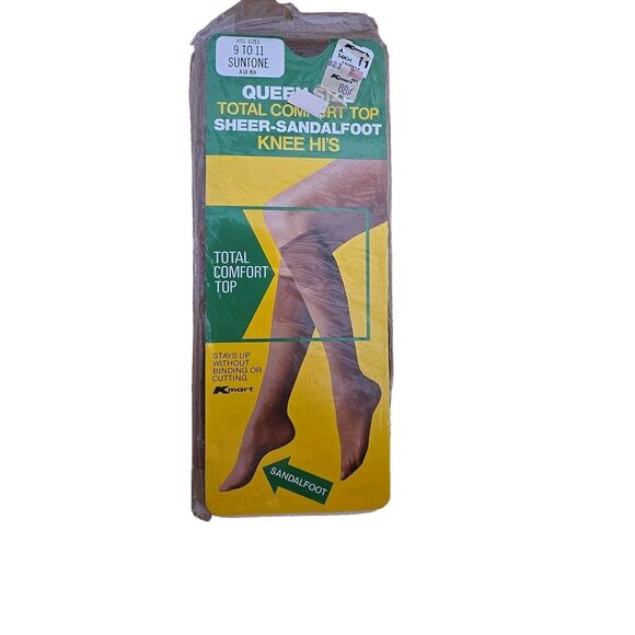 VTG Kmart Knee Hi's Queen Size 9-11 Sheer Suntone Sandalfoot 1 Pack  Nylon Comfy - Picture 1 of 2